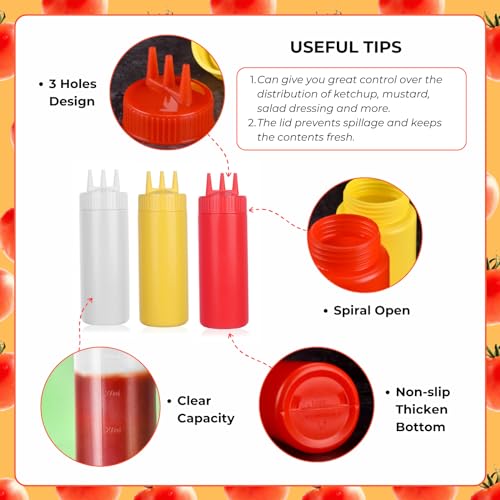 beyonday Seasoning Squeeze Bottles, 3 Hole Ketchup Mustard Dressing Squeeze Squirt Bottles, Salad Sauce Condiment Cream Squeeze Bottles for Kitchen Restaurant Bakery (24oz, White) - Image 5