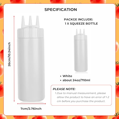 beyonday Seasoning Squeeze Bottles, 3 Hole Ketchup Mustard Dressing Squeeze Squirt Bottles, Salad Sauce Condiment Cream Squeeze Bottles for Kitchen Restaurant Bakery (24oz, White) - Image 2