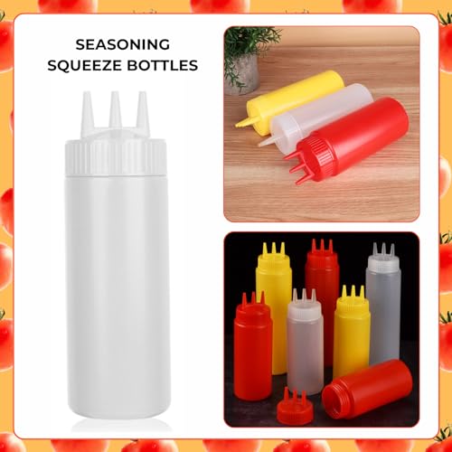 beyonday Seasoning Squeeze Bottles, 3 Hole Ketchup Mustard Dressing Squeeze Squirt Bottles, Salad Sauce Condiment Cream Squeeze Bottles for Kitchen Restaurant Bakery (24oz, White) - Image 3