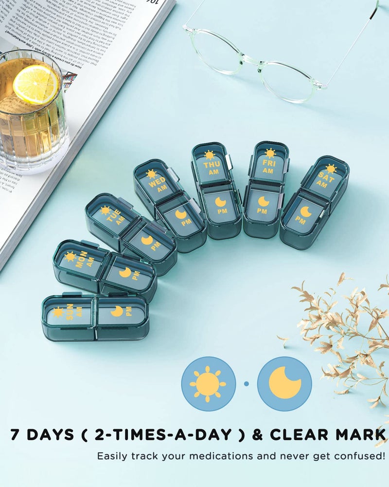 Acedada Am Pm Pill Organizer, Weekly Pill Box 2 Times A Day - Acedada 7 Day Pill Organizer with 7 Separate Containers, Portable Daily Medicine Dispenser Case for Vitamin, Fish Oils, Supplements, Stylish Blue - Image 3