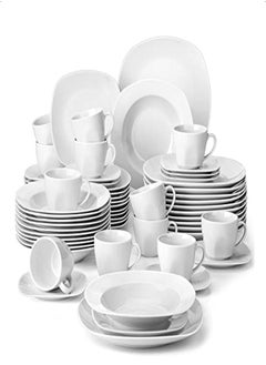 MALACASA Dinnerware Sets 60-Piece Porcelain Gray White Dinnerware Set Square Dinner Set with Dinner Plates Dessert Plates and Soup Plates Cups and Saucers Set Dish Set for 12 Series Elisa