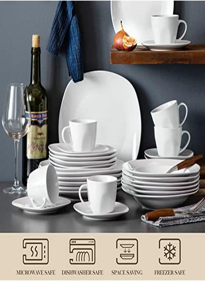 Generic - MALACASA Dinnerware Sets 60-Piece Porcelain Gray White Dinnerware Set Square Dinner Set with Dinner Plates Dessert Plates and Soup Plates Cups and Saucers Set Dish Set for 12 Series Elisa - Image 1