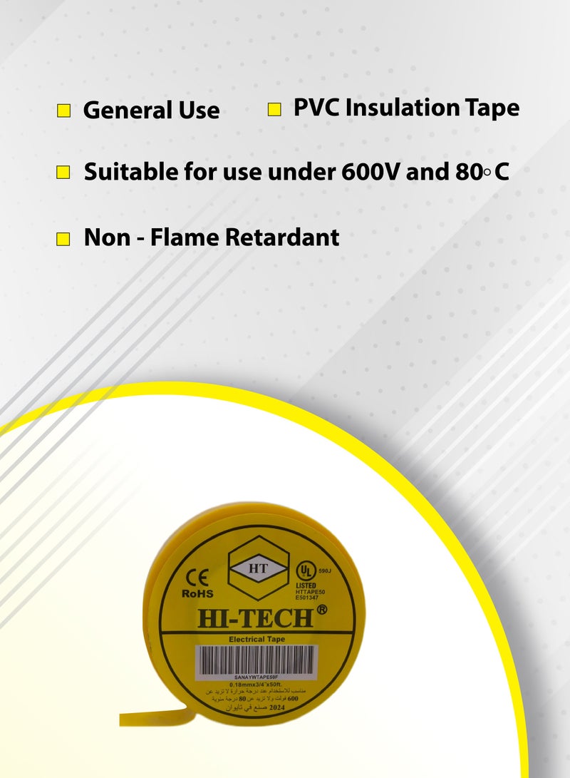 Hi-Tech Electrical Tape - 50 FT Yellow (Pack of 10) - Image 2