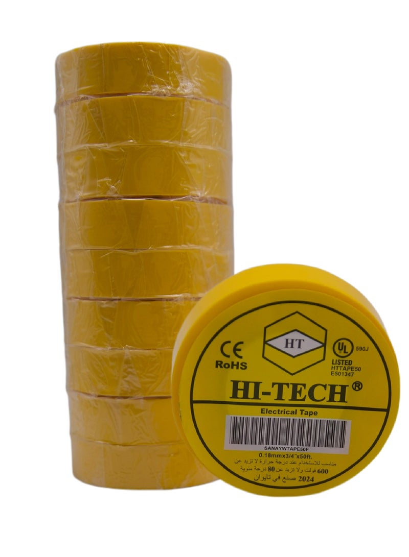 Hi-Tech Electrical Tape - 50 FT Yellow (Pack of 10) - Image 1
