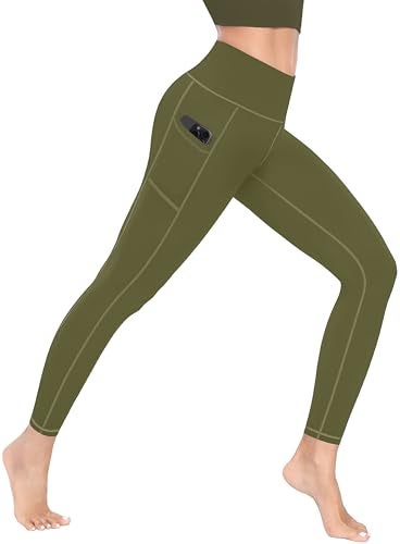 MIRITY High Waist Yoga Leggings with Pockets for Women - Buttery Soft Workout Stretchy Yoga Pants Pack of 1 ArmyGreen - Image 3