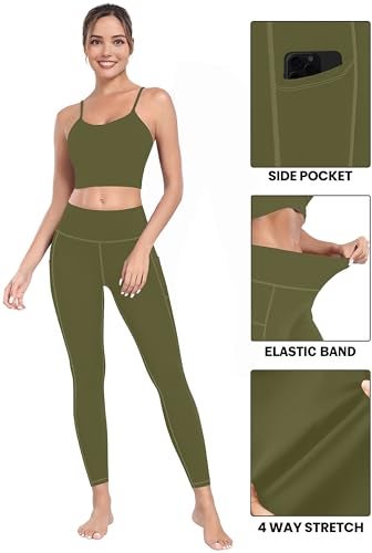 MIRITY High Waist Yoga Leggings with Pockets for Women - Buttery Soft Workout Stretchy Yoga Pants Pack of 1 ArmyGreen - Image 4