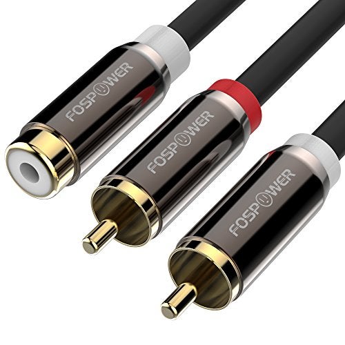 FosPower Y Adapter (8 inch) 2 RCA (Male) to 1 RCA (Female) Stereo Audio Y Adapter Subwoofer Cable (24k Gold Plated) 2 Male to 1 Female Y Splitter Connectors Extension Cord - Image 1