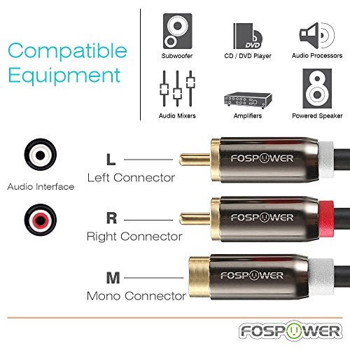 FosPower Y Adapter (8 inch) 2 RCA (Male) to 1 RCA (Female) Stereo Audio Y Adapter Subwoofer Cable (24k Gold Plated) 2 Male to 1 Female Y Splitter Connectors Extension Cord - Image 2