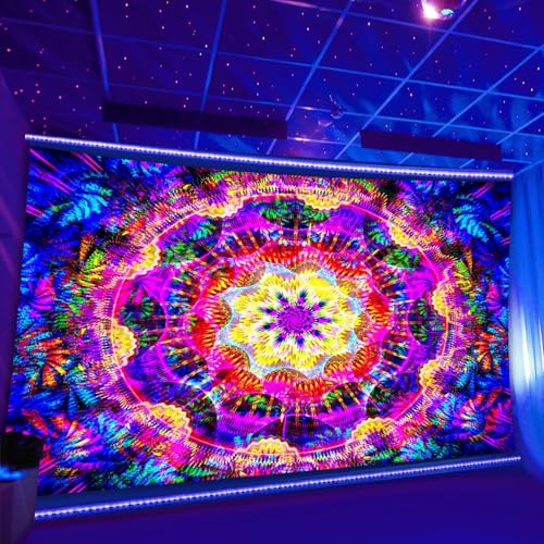 PSYHILAR Blacklight Mandala Tapestry for Bedroom, Psychedelic Black Light Posters for Adults and Teens, Colorful UV Reactive Aesthetic Bohemian Art Wall Hanging Decor (60 x 50 Inches) - Image 3
