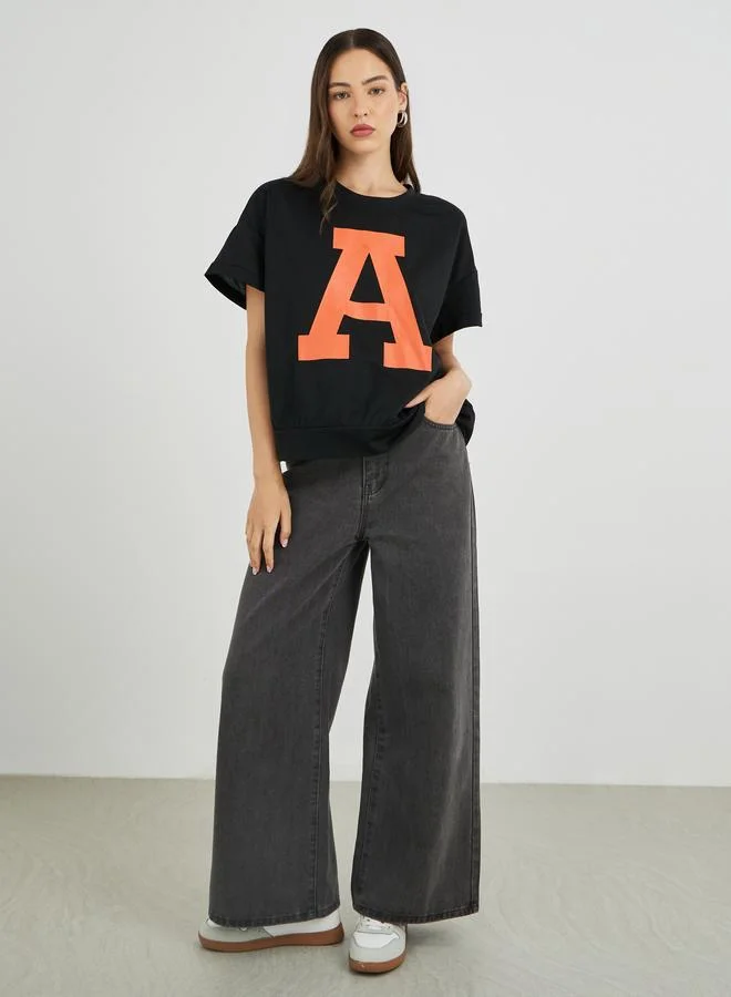 Take Two Take Two Black Graphic Print Oversized T-Shirt