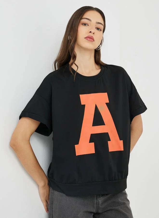 Take Two Take Two Black Graphic Print Oversized T-Shirt