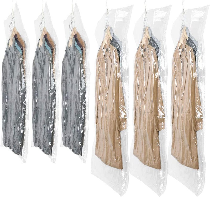 SunHorde Hanging Vacuum Storage Bags 6 Pack Space Saver Vacuum Seal Bags Jumbo and Large for Seasonal Clothes Dress Coat Closet Organizer with Heavy Duty Hanging Hooks Reusable  Easy to Use