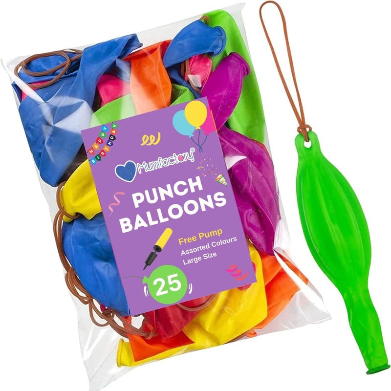 Mumfactory 25 Large Punch Balloons for Kids - Assorted Colors with Free Pump - Image 1