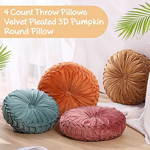 Kathfly Set of 4 Decorative Round Pleated Throw Pillows, Classy Velvet Pumpkin Round Throw Pillows, Decorative Floor Pillow for Bed Chair Home Sofa Decor, 14" Diameter(Colorful) - Image 4