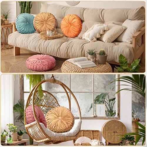 Kathfly Set of 4 Decorative Round Pleated Throw Pillows, Classy Velvet Pumpkin Round Throw Pillows, Decorative Floor Pillow for Bed Chair Home Sofa Decor, 14" Diameter(Colorful) - Image 5