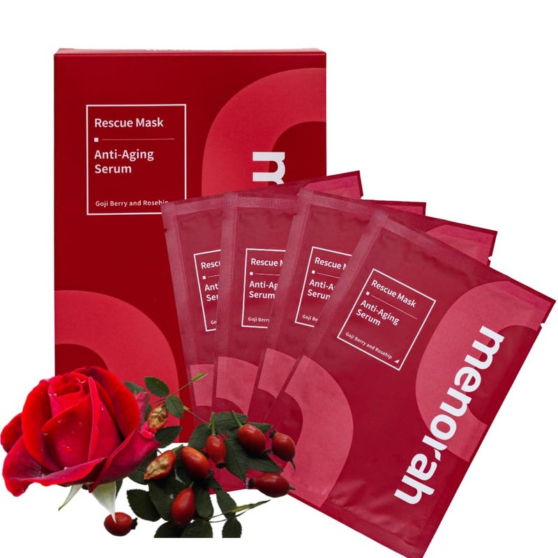 menorah skincare  AntiAging Serum Rescue Sheet Masks 4 Sheets  with Goji Berry Rosehip Facial Mask Skin Firmness and Elasticity