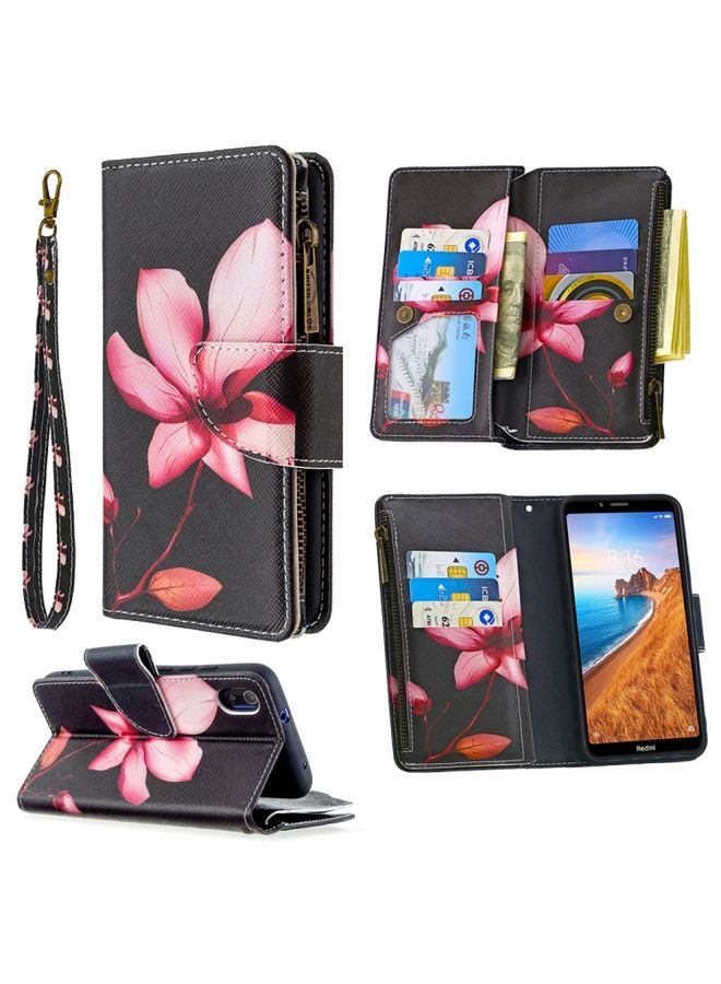 HuHa Case Cover For Xiaomi Redmi 7A Colored Drawing Pattern Zipper Horizontal Flip Leather Case with Holder & Card Slots & Wallet Lotus 