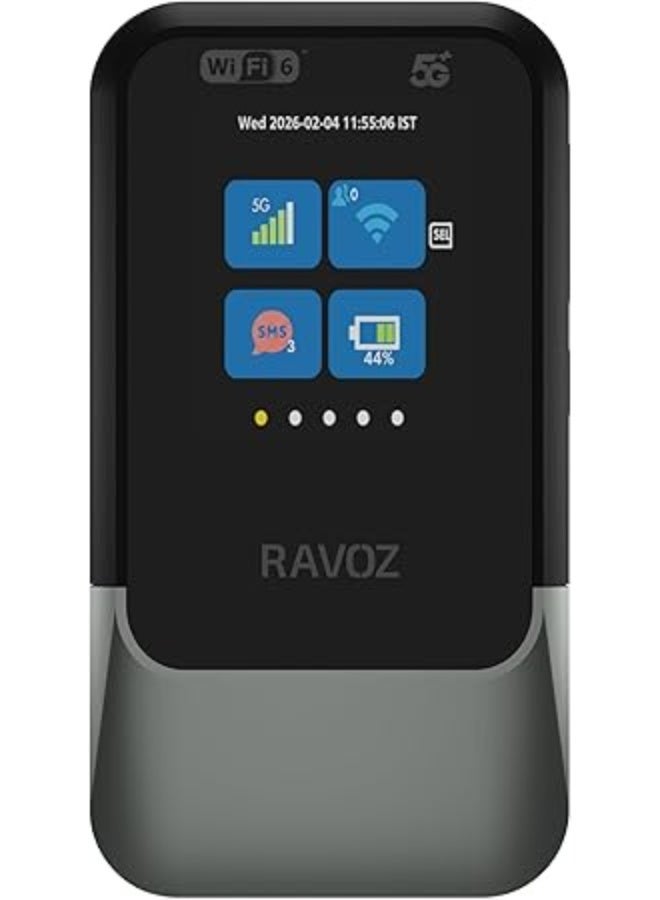 رافوز GoFi 5G+ Portable MiFi Router | ESIM & Nano SIM Card Slot, Wi-Fi 6 Wireless, TFT Display, Up to 31 Devices & 12h Run Time - Image 1