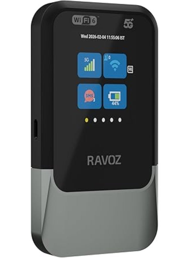 رافوز GoFi 5G+ Portable MiFi Router | ESIM & Nano SIM Card Slot, Wi-Fi 6 Wireless, TFT Display, Up to 31 Devices & 12h Run Time - Image 2
