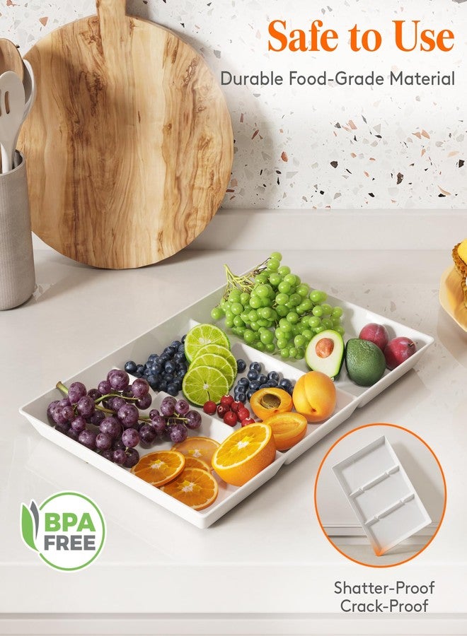 Lifewit Serving Tray Divided for Party Supplies, 8 PCS 15" x 10" Plastic Platters for Serving Food, White Reusable Tray for Veggie, Snack, Fruit, Cookies, Desserts in Kitchen/Pantry - Image 2
