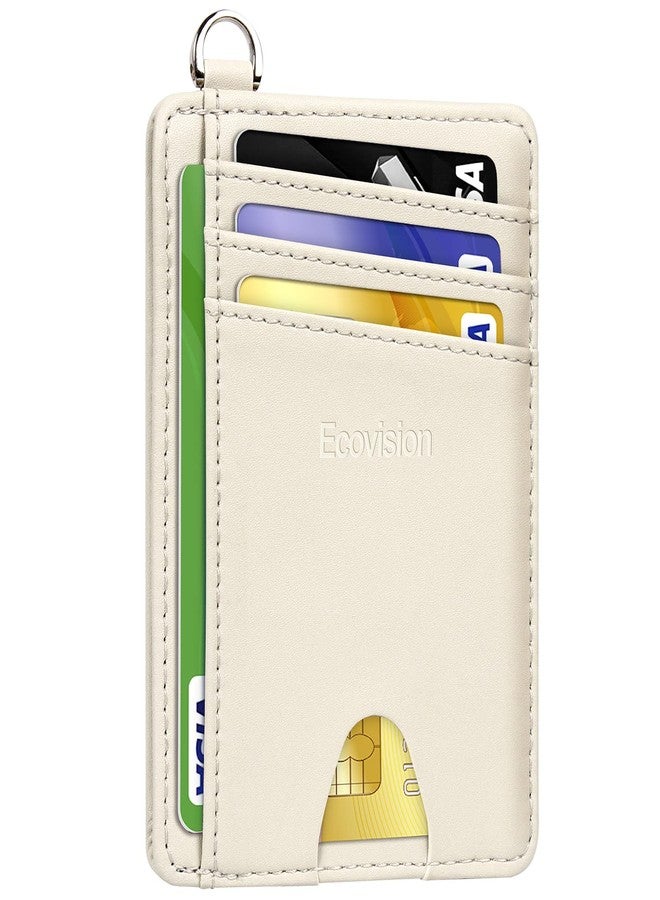 EcoVision Slim Minimalist Front Pocket Wallet, RFID Blocking Credit Card Holder Wallet with Detachable D-Shackle for Men Women, Cowhide Beige, M, Minimalist - Image 1