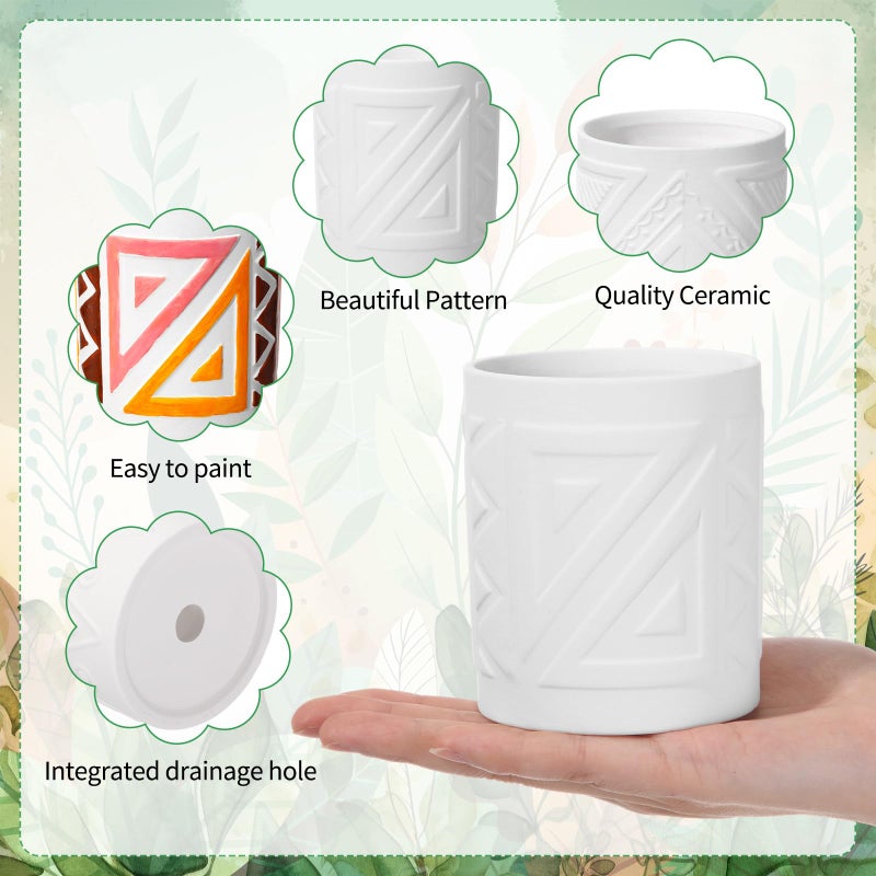 Zubebe 12 Pcs Paint Your Own Ceramic Pot Bulk Ready to Paint Ceramics Plant Pot DIY Mini Ceramic Succulent Pots in Bohemian Unfinished Pottery Mini Flower Planters Pots Painting Craft Supplies - Image 5