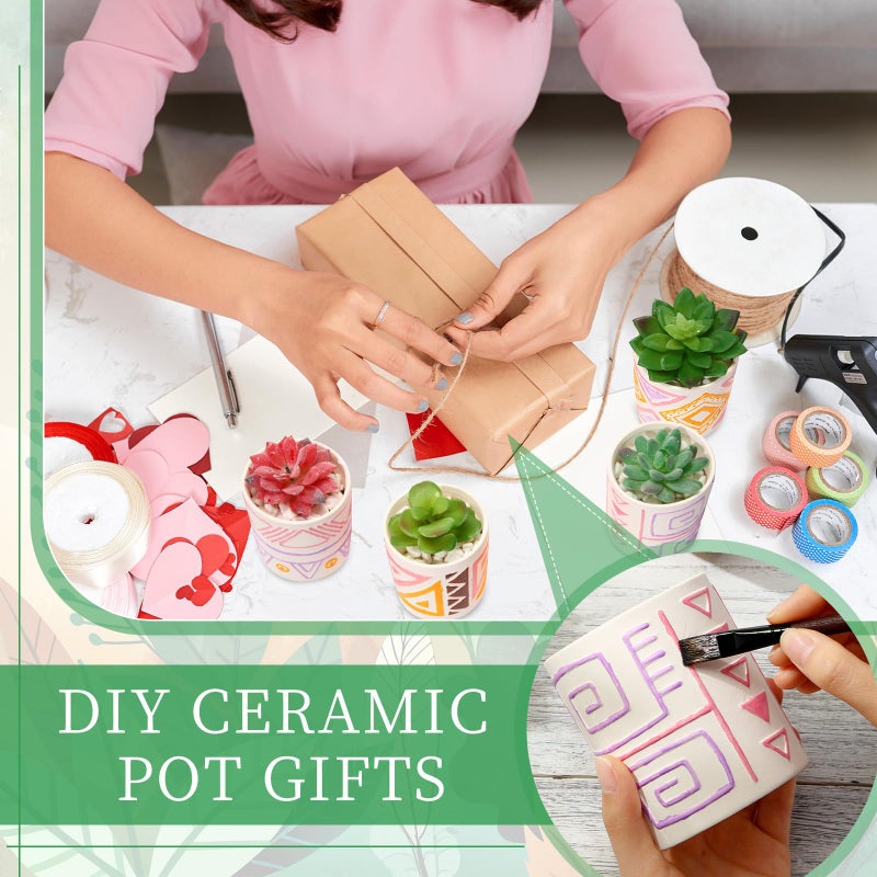 Zubebe 12 Pcs Paint Your Own Ceramic Pot Bulk Ready to Paint Ceramics Plant Pot DIY Mini Ceramic Succulent Pots in Bohemian Unfinished Pottery Mini Flower Planters Pots Painting Craft Supplies - Image 4