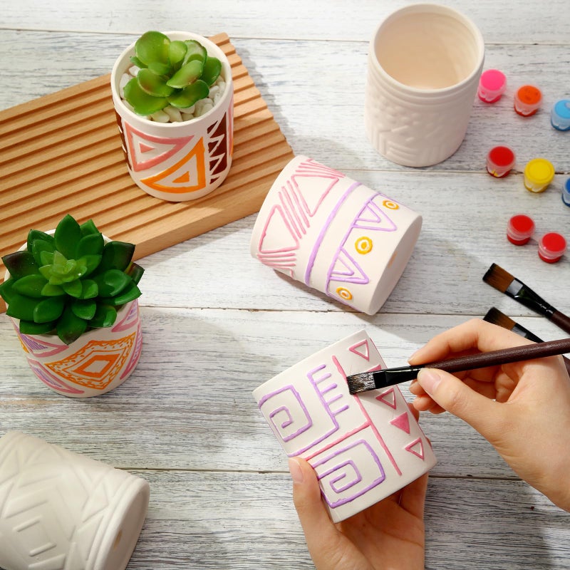 Zubebe 12 Pcs Paint Your Own Ceramic Pot Bulk Ready to Paint Ceramics Plant Pot DIY Mini Ceramic Succulent Pots in Bohemian Unfinished Pottery Mini Flower Planters Pots Painting Craft Supplies - Image 3