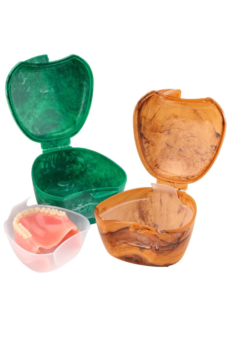 Practicon Easy Open Denture Bath & Case, with Strainer Basket for Soaking, Cleaning, and Storage, Two Pack (Emerald & Copper)  - Image 1