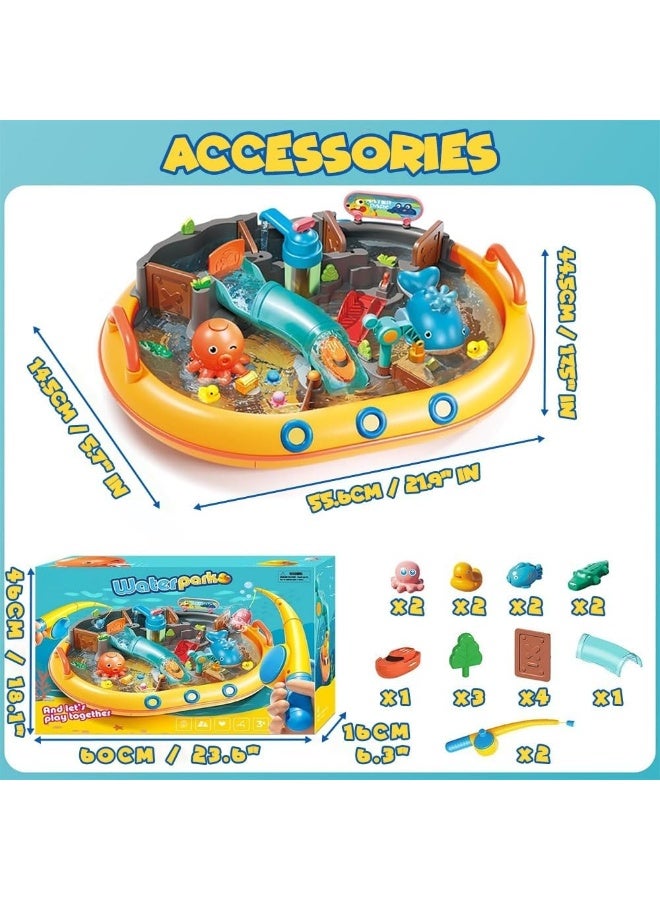 UKR 8 in 1 Interactive Water Play Set with Slide, Whale Sprinkler & Fishing Rods Waterpark Magnetic Fishing Water Toy Educational Sensory Toy for Toddlers - Image 2