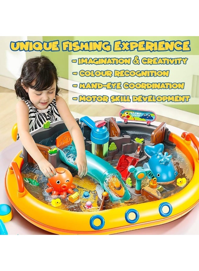 UKR 8 in 1 Interactive Water Play Set with Slide, Whale Sprinkler & Fishing Rods Waterpark Magnetic Fishing Water Toy Educational Sensory Toy for Toddlers - Image 3