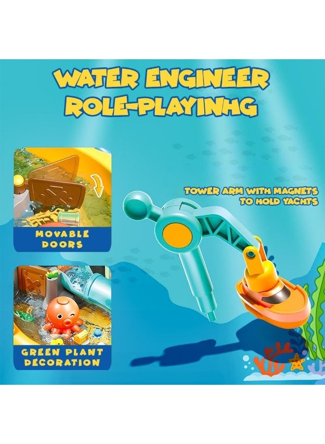 UKR 8 in 1 Interactive Water Play Set with Slide, Whale Sprinkler & Fishing Rods Waterpark Magnetic Fishing Water Toy Educational Sensory Toy for Toddlers - Image 4