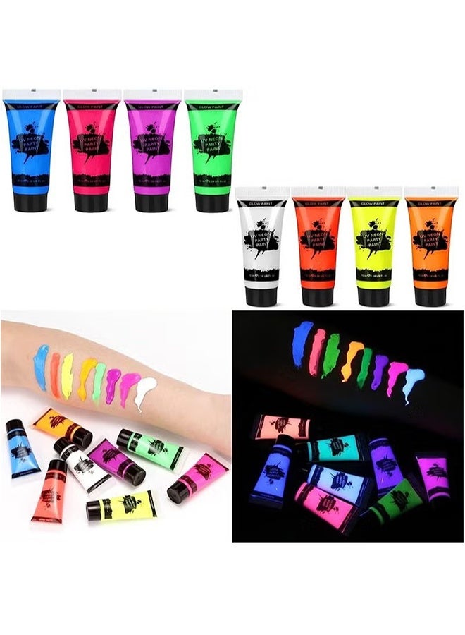 8 Tubes UV Glow Black Light Neon Face and Body Paint, Easily Cleanable Face Body Paint Set Neon Body Makeup Glow in Dark Party Supplies - 8*10ml - Image 3