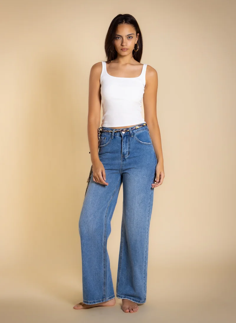 شايبس HIGH-WAIST STRAIGHT LEG JEANS WITH BELT