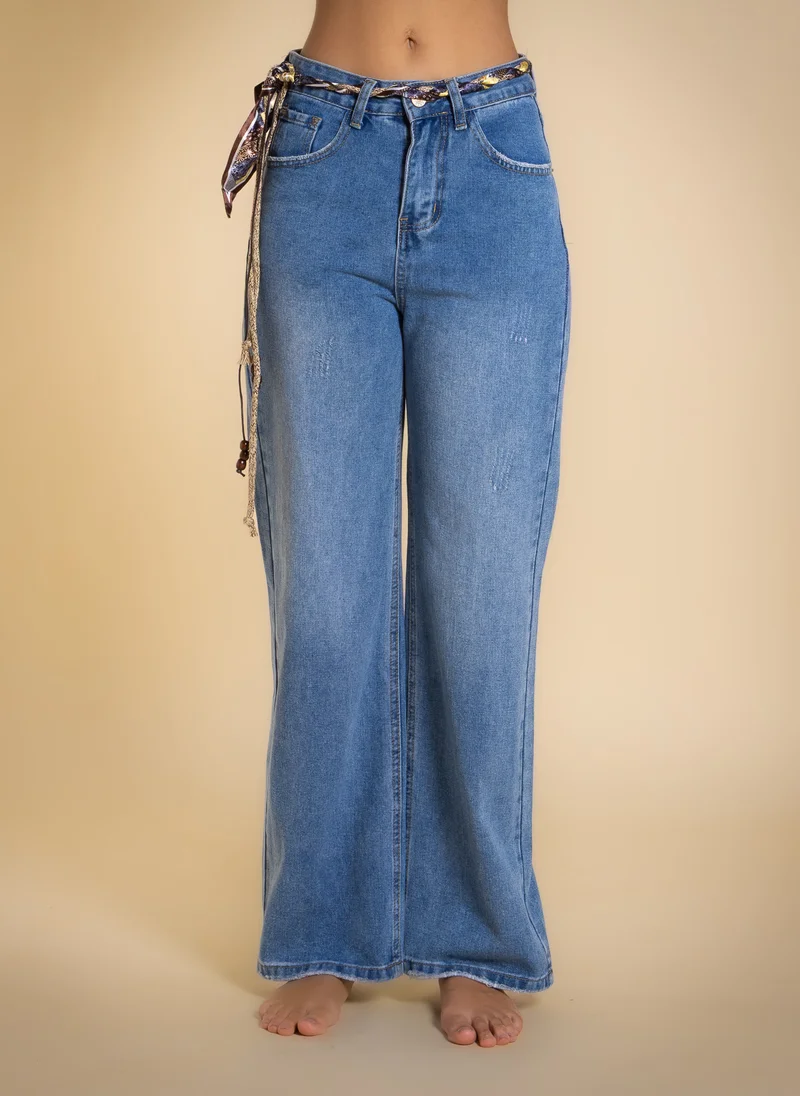 شايبس HIGH-WAIST STRAIGHT LEG JEANS WITH BELT