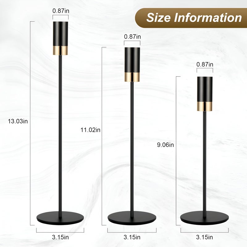 Black candlesticks conical candle holders, fashionable candle holder decorations, conical candle holders for wedding table, anniversary dinner set of 3) - Image 2