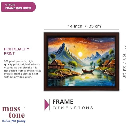 Masstone Beautiful Lake Scenery with Flute Wall Painting with UV Textured Effect Framed HD, 34x27 cm Wall Hanging Photos Home Décor Wall Art For Living Room, Bedroom, Drawing room - Image 2