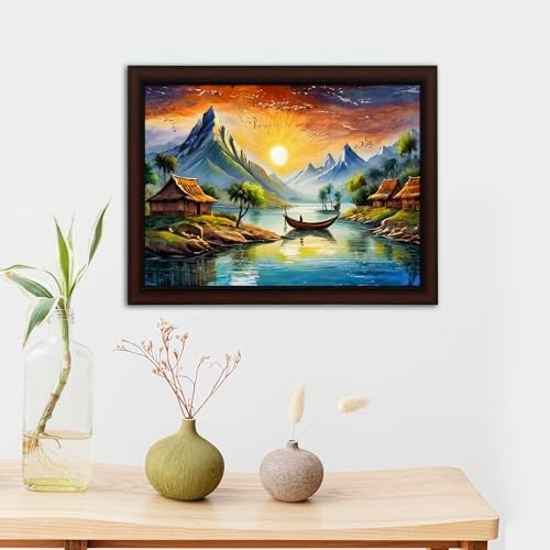 Masstone Beautiful Lake Scenery with Flute Wall Painting with UV Textured Effect Framed HD, 34x27 cm Wall Hanging Photos Home Décor Wall Art For Living Room, Bedroom, Drawing room - Image 4