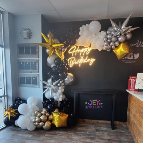 ADOINBY Black and Gold Balloon Garland Arch Kit, 185Pcs Explosion Star Black White Metallic Gold Confetti Latex Balloons for Birthday Anniversary Wedding Engagements Baby Shower Party Decorations - Image 4