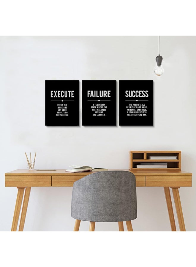 MAXSAFE UN Framed Canvas Wall Art Success Quote, Office Wall Art, Black Large Poster, Positive Motivational Set of 3 Prints, Execute Failure Definition, Inspirational Print (A-3pcs,12x16inchx3pcs) - Image 2