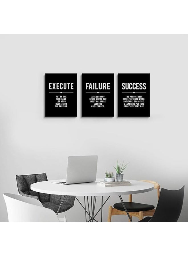 MAXSAFE UN Framed Canvas Wall Art Success Quote, Office Wall Art, Black Large Poster, Positive Motivational Set of 3 Prints, Execute Failure Definition, Inspirational Print (A-3pcs,12x16inchx3pcs) - Image 4