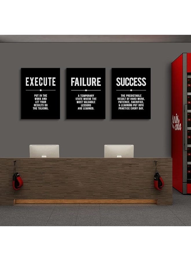 MAXSAFE UN Framed Canvas Wall Art Success Quote, Office Wall Art, Black Large Poster, Positive Motivational Set of 3 Prints, Execute Failure Definition, Inspirational Print (A-3pcs,12x16inchx3pcs) - Image 3