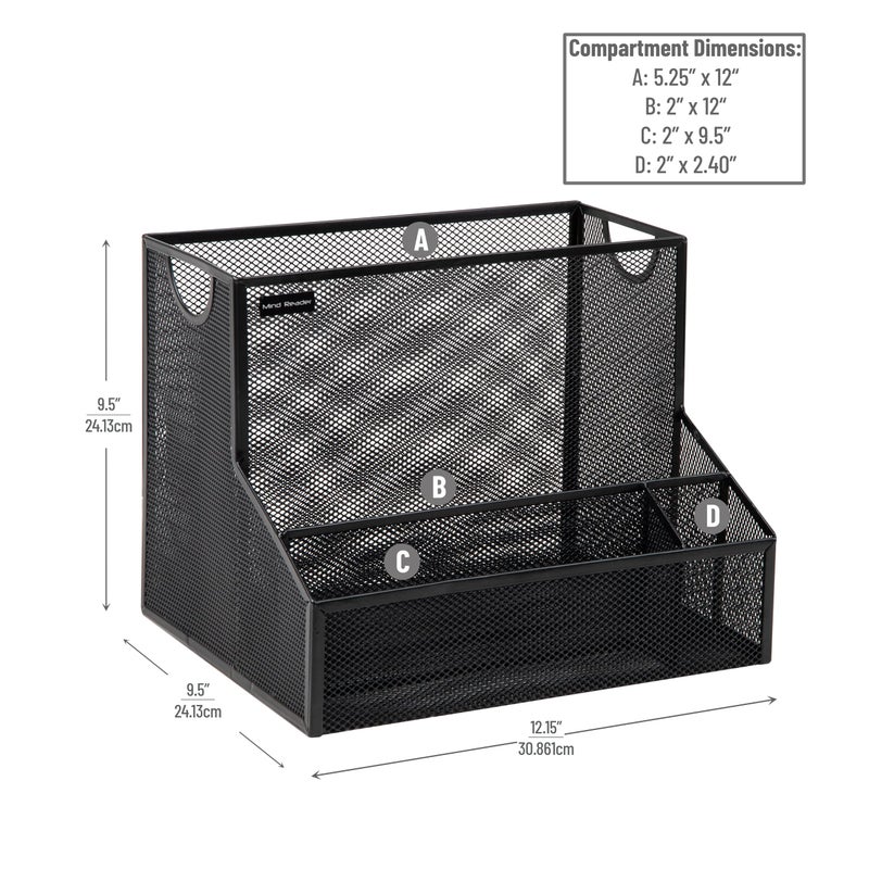 Mind Reader Desktop Organizer, Vertical File Storage, Letter Size, Office, Metal Mesh, 12.15"L x 9.5"W x 9.5"H, Black - Image 3
