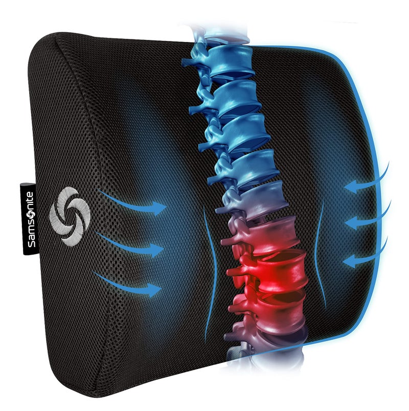 Samsonite SAMSONITE Lumbar Support Pillow For Office Chair and Car Seat, Perfectly Balanced Memory Foam , Versatile Use Lower Back Cushion - Image 1