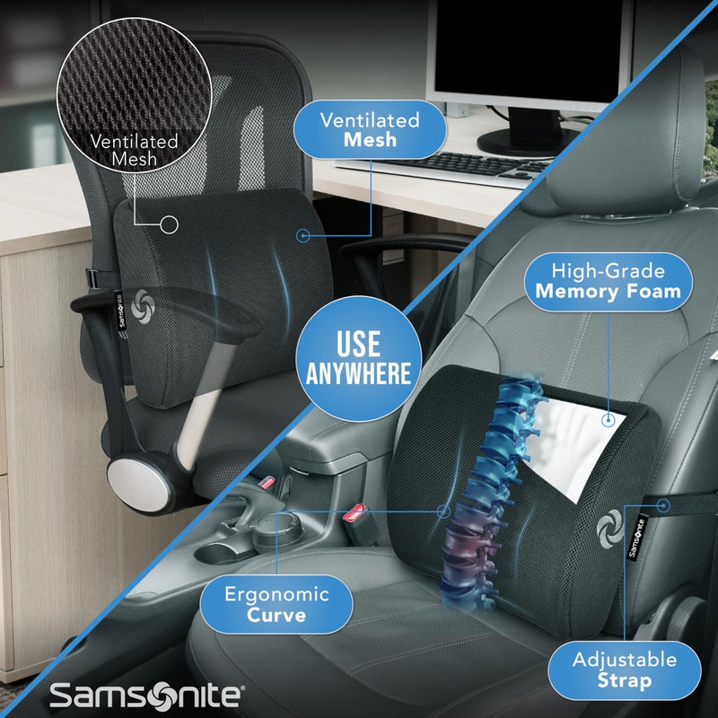 Samsonite SAMSONITE Lumbar Support Pillow For Office Chair and Car Seat, Perfectly Balanced Memory Foam , Versatile Use Lower Back Cushion - Image 4