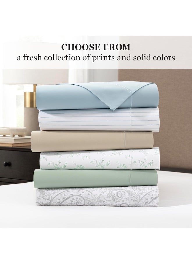 MARTHA STEWART 400TC 100% Egyptian Cotton Sateen Sheet Set, Beige, Ivory, 4 Piece - 1 Flat Sheet, 1 Fitted Sheet, 2 Std Pillowcases, Soft & Breathable, Premium Bed Sheets, Solid Color, Queen Size