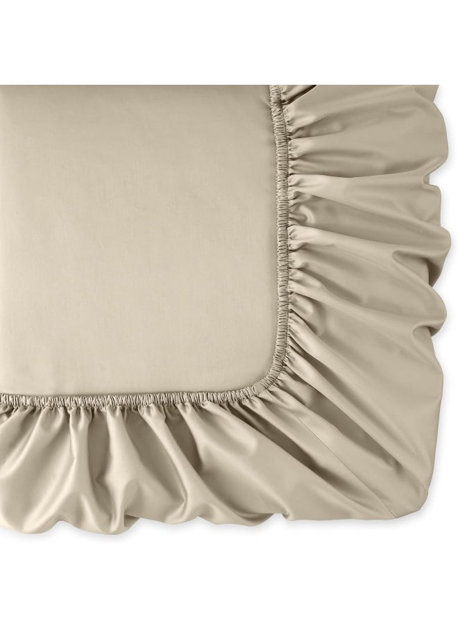 MARTHA STEWART 400TC 100% Egyptian Cotton Sateen Sheet Set, Beige, Ivory, 4 Piece - 1 Flat Sheet, 1 Fitted Sheet, 2 Std Pillowcases, Soft & Breathable, Premium Bed Sheets, Solid Color, Queen Size