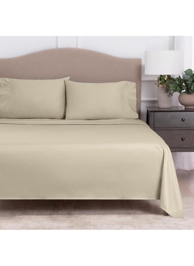 MARTHA STEWART 400TC 100% Egyptian Cotton Sateen Sheet Set, Beige, Ivory, 4 Piece - 1 Flat Sheet, 1 Fitted Sheet, 2 Std Pillowcases, Soft & Breathable, Premium Bed Sheets, Solid Color, Queen Size