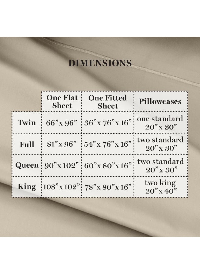 MARTHA STEWART 400TC 100% Egyptian Cotton Sateen Sheet Set, Beige, Ivory, 4 Piece - 1 Flat Sheet, 1 Fitted Sheet, 2 Std Pillowcases, Soft & Breathable, Premium Bed Sheets, Solid Color, Queen Size