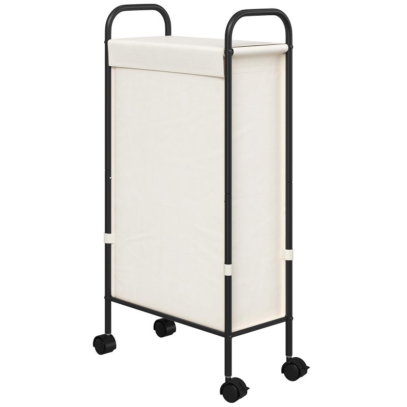 ELYKEN Slim Laundry Hamper with Lid, 50L Small Rolling Laundry Basket on Wheels, 7.9â€ Narrow Dirty Cloth Cart with Removable Inner Bag for Small Bathroom, Bedroom, Creamy - Image 1